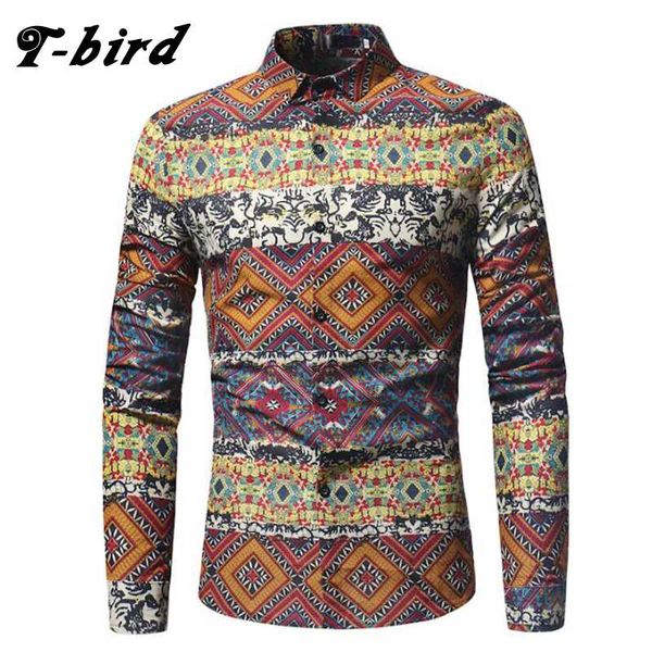 

men's casual shirts t-bird 2021 men shirt printing plaid long sleeves dress mens camisa masculina brand fashion male clothing, White;black