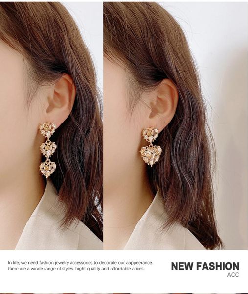 

925 silver needle exaggerated personality asymmetric love crystal earrings feminine earrings new earrings