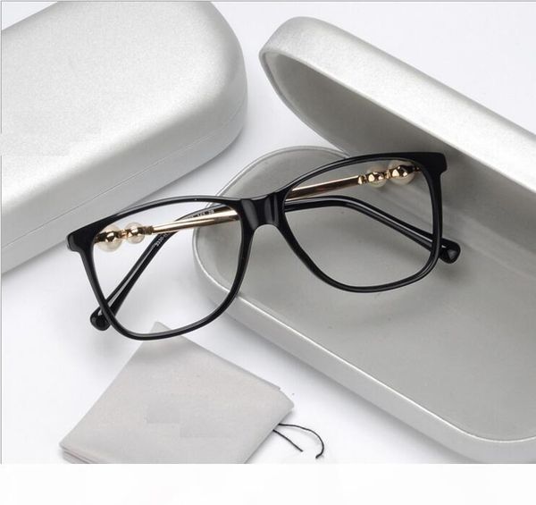 

pearl large-frame flat mirror temperamental and the female style of the artistic women's side myopia eyeglasses, Black