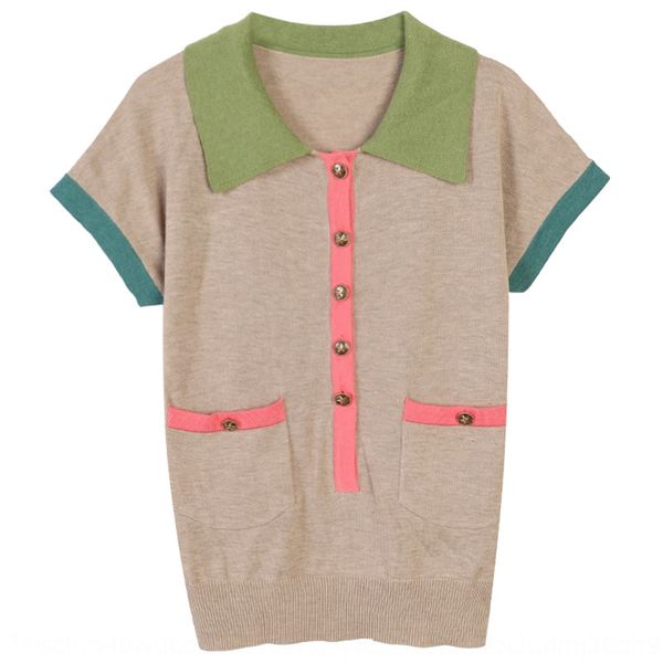 

sjcvb korean style pullover knitwear casual style pullover loose thin 2020 lazy lapel lady short sleeve simple knitwear women's clothin, White