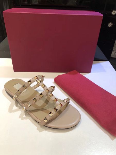 

designer luxury women slippers new arrival rivets style fashion style classic quality sandal size 35-41 cs05, Black