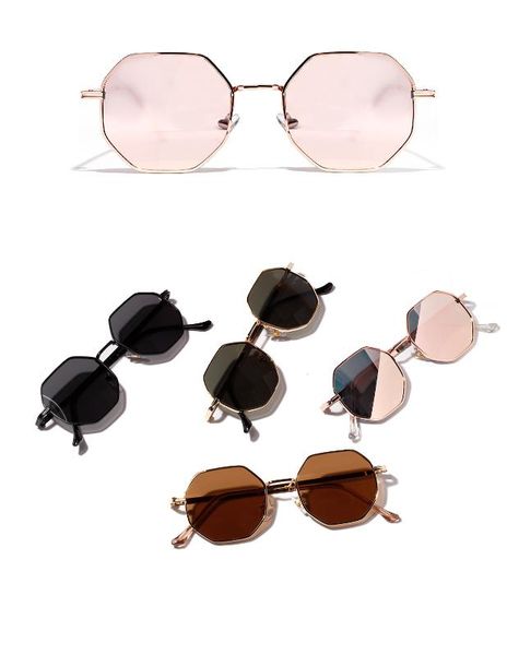 

bac cla retro polygon sunglasses men women luxury pink lens round sunglasses vintage small frame mirror color, White;black