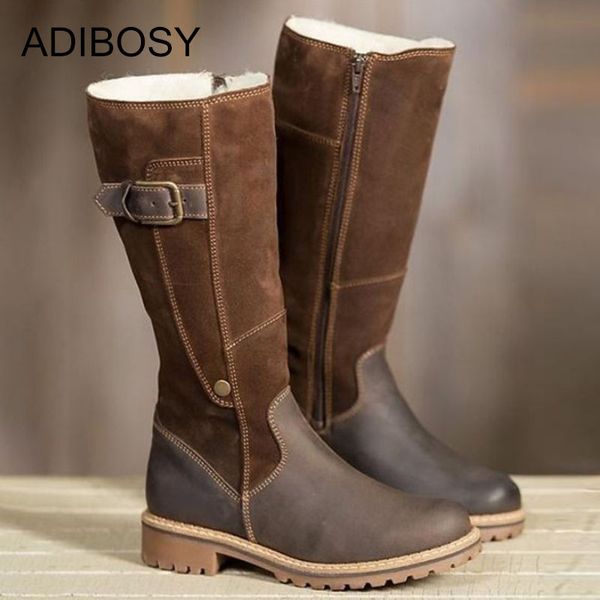 

women knee high boots vintage black thick fur warm winter snow shoes women leather zip low heel platform long shoes botas