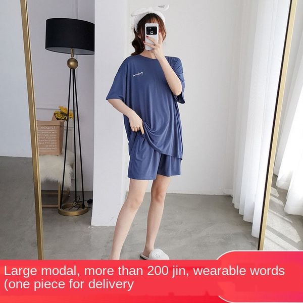 

fat mm plus fat plus 200 jin model pajamas women's short-sleeved thin home home clothes shorts and shorts clothes, Blue;red