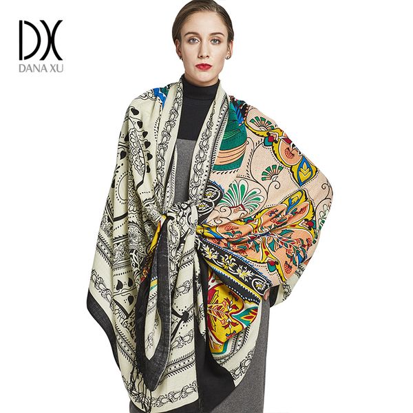 

100% wool square head scarves women elegant lady carf and warm shawl long animal print stoles bandana scarf hijab beach blanket, Blue;gray