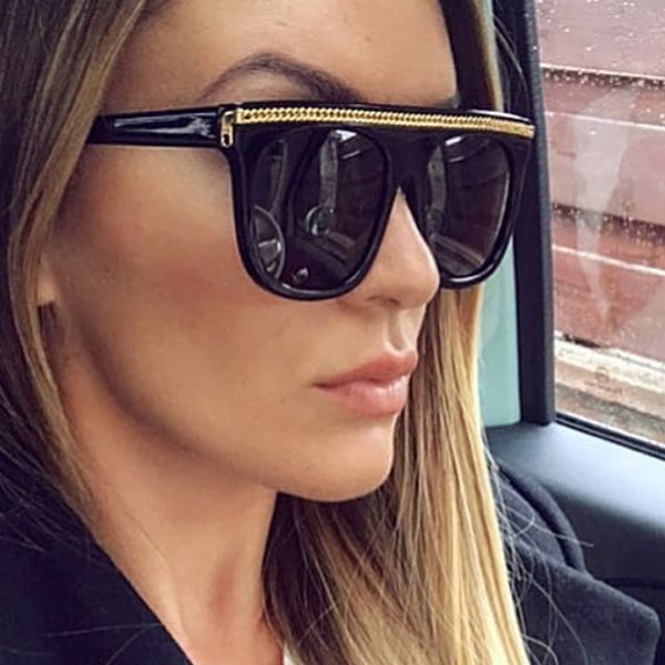 

qpeclou 2020 new big frame unique square sunglasses women fashion chain oversized sun glasses men one piece oculos, White;black