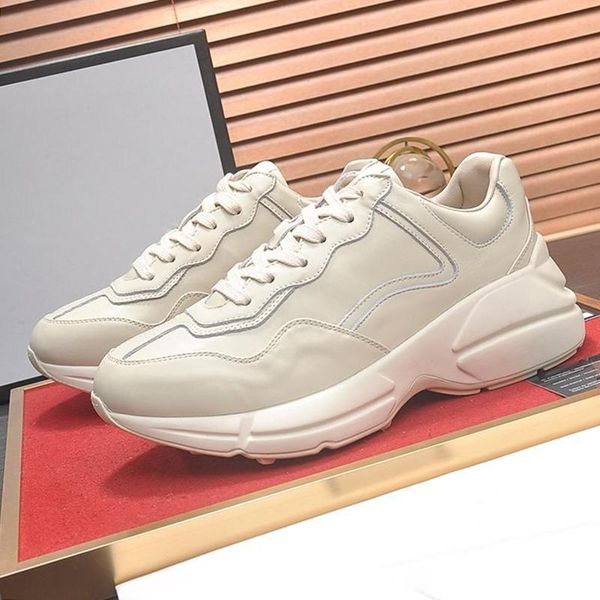 

2021 mens rhyton leather sneaker fashion mens shoes breathable outdoor walking luxury shoes lace -up low casual men shoes, Black