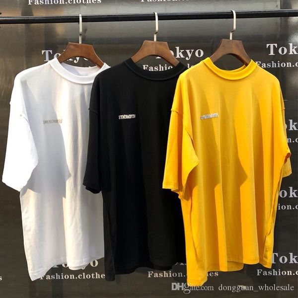 

19ss vetements t shirts men women 1v:1 embroidery both sides vetements tees casual yellow black white patch vetements t-shirt, White;black
