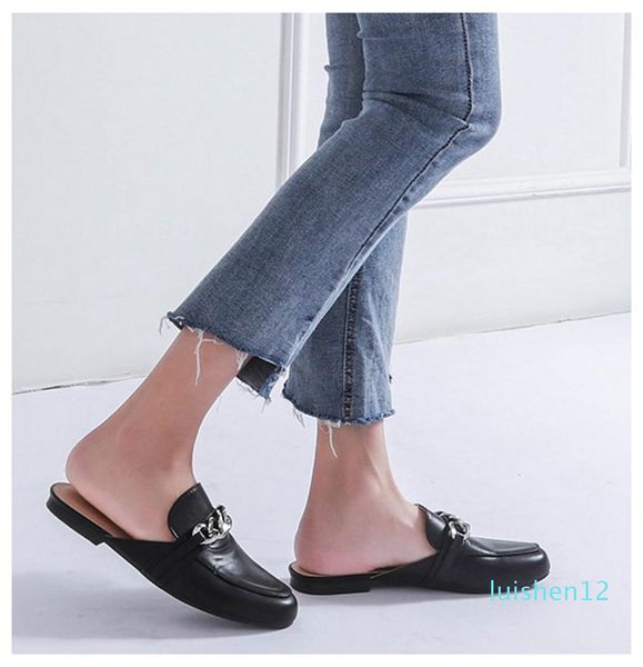 

summer women slippers plus size 36-41 fashion chian decoration flat outside ladies casual mules slides shoes l12, Black