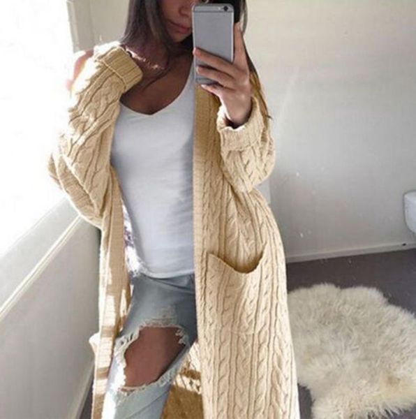 

women ladies winter long sleeve casual loose knitted sweater jumper coat, White