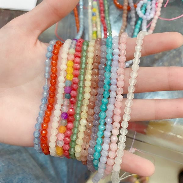 

diy loose jewelry diy bracelet round beads bracelet earring material 4mm white stone cut beads, Silver