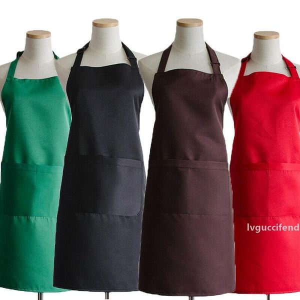 

2019 waterproof plain adjustable bib apron pocket dress chef kitchen cooking craft baking aprons mulit-color high quality