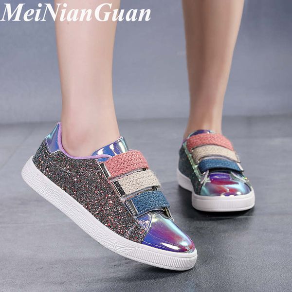 

plus size women's running shoes sequins glitter women sports shoe magic sticker sport shoes woman light flat summer sneakers c5