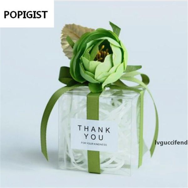 

5x5x5cm square pvc birthday gift box transparent wedding favor holder chocolate candy boxes event sweet candy bags 25