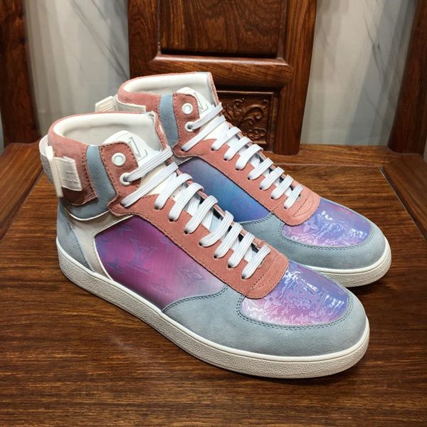 

34-45 new rivoli sneaker boot mens classic rainbow monogram high sneakers luxury designer trainers for men outdoor hiking climbing pris