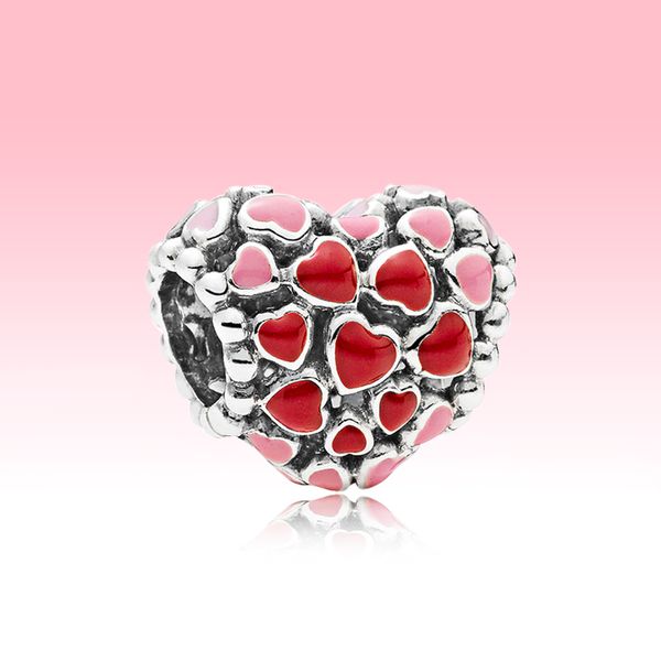 

red and pink hearts charm bangle bracelet diy making accessories with original box for pandora 925 sterling silver jewelry beads charms, Bronze;silver