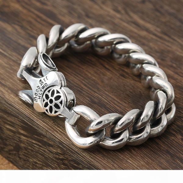 

925 sterling silver jewelry designer hand-made heavy curb links bracelet designed with unique closure clasp 3 sizes (9mm 14mm 17mm) for men, Black