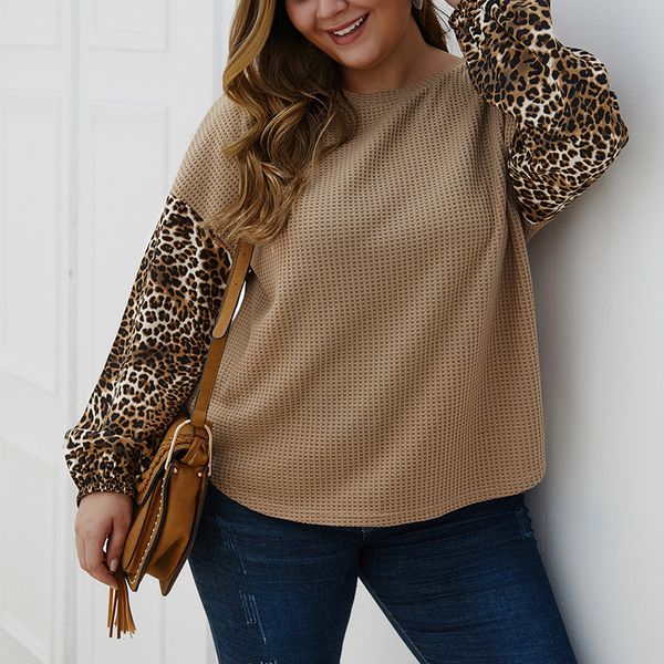 

autumn and winter women's sweater large size 6xl 7xl 8xl 9xl 10xl fashion leopard stitching long sleeve round neck bust 153cm, White;black