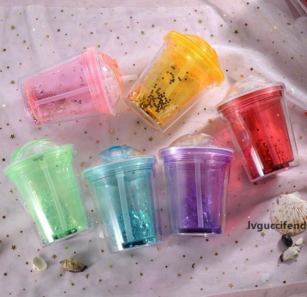 

the latest 9oz summer double-layer sliding plastic frozen straw cup, fast cooling and beverage frozen cup, ing