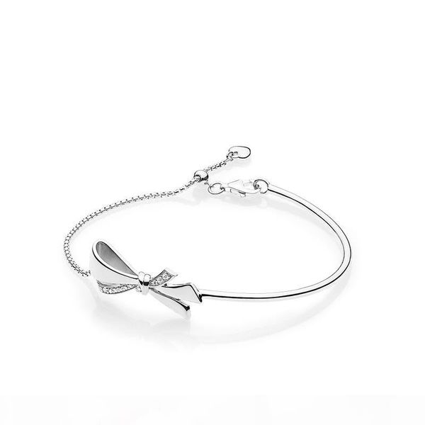 

925 sterling silver bowknot bracelets for designer adjustable size cz diamond bracelet with original box for women, Golden;silver
