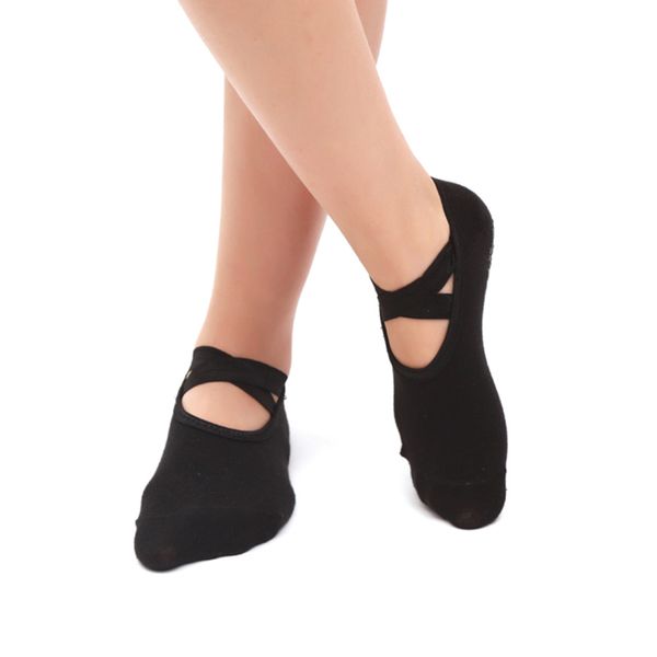 

sports socks women bandage yoga anti-slip quick-dry damping pilates ballet good grip for men&women cotton, Black