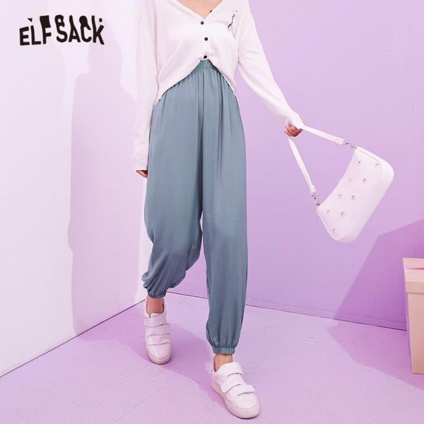 

elfsack multicolor solid high waist straight casual minimalist women pants 2020 summer elf pure koran ladeis daily basic trouser, Black;white