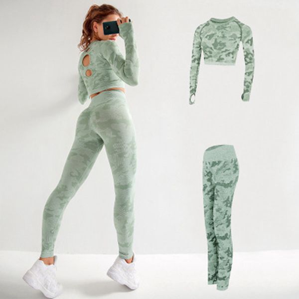 

camouflage yoga suit gym fitness tracksuit women seamless sportswear cropleggings workout fashion lady two piece set yfa2151, Gray