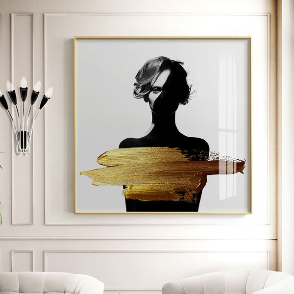 

fashion art figures canvas paintings wall art golden poster decorative paintings for living room home decor (no frame