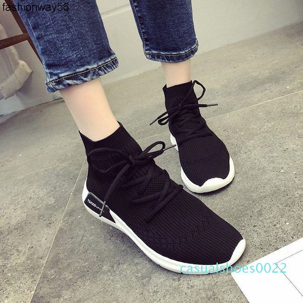 

elastic force shoe woman joker delicate2019 season knitting dad motion socks and boots high help hip-hop shoes c22, Black