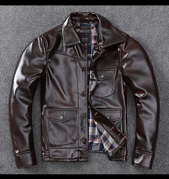 

men's leather & faux .wholesales. arrival coat,mens genuine jacket.vintage brown cowhide clothing.casual, Black