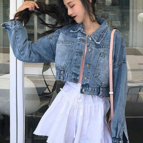 

woman causal short denim crop jacket, Black;brown