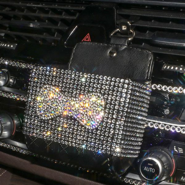 

car organizer accessories for women interior cute bling storage case air outlet vent bow pink red