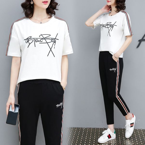 

2020 new fashion short-sleeved sportswear sportswear suit women's large size printed loose slimming casual two-piece suit, Gray