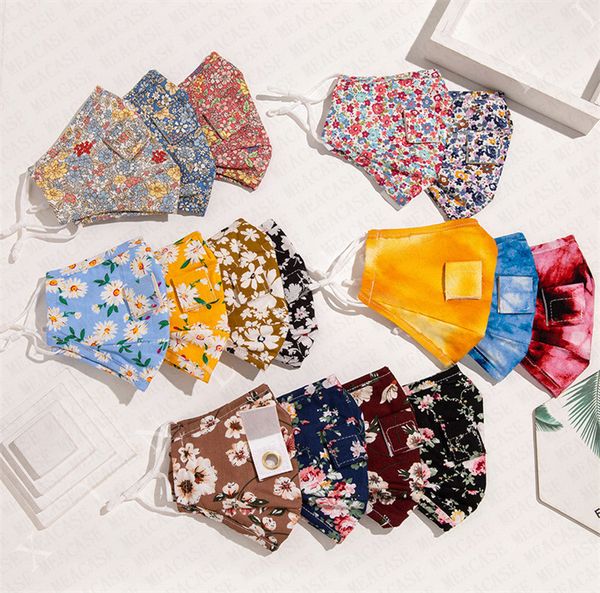 

women straw drink face mask washable floral masks with filter slot 3layers anti dust cotton face mask easy to drink water beer juice d72112