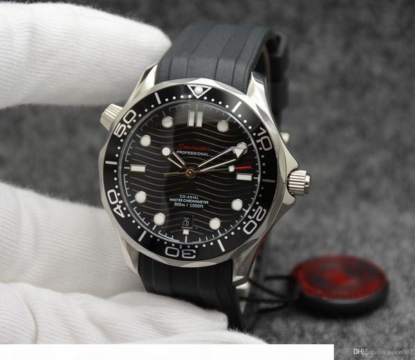 

new 42mm automatic outdoor mens watches watch black dial with black rubber band rotatable bezel and transparent case back dot hour markers, Slivery;brown