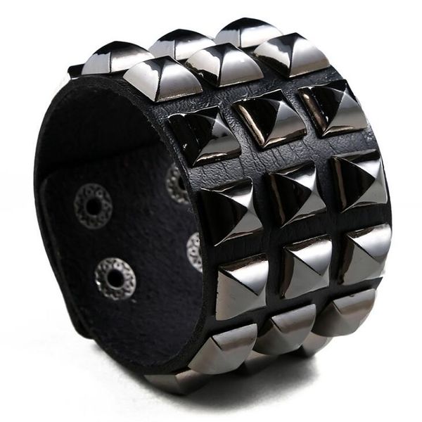 

punk rock men gothic wide bracelet fashion cuff leather black rivets stud charm biker wristband wrap bangle women jewelry, Red;blue