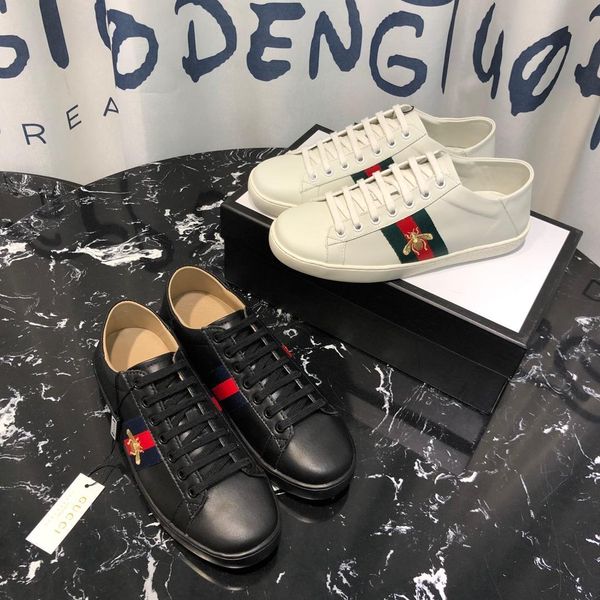 

2021-2020 new trend leather casual shoes embroidery bee men and women sports shoes fashion wild party couple flat shoes ,size 35 -45, Black