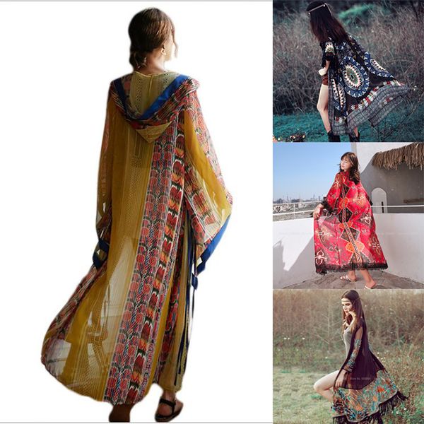 

ethnic clothing chinese style seaside holiday thai cardigan summer beach robes casual women india bohemian print coats africa, Red