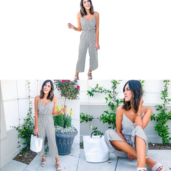 

womens jumpsuit strap striped ladies summer holiday beach wide leg playsuit, Black;white