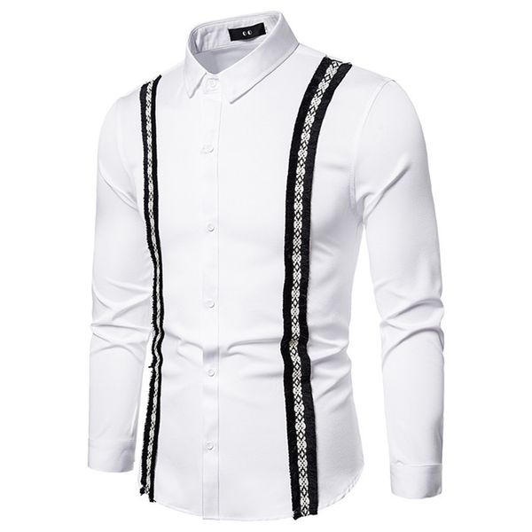 

конструктор мужские рубашки однобортный тонкий мужские фольк-пользовательские рубашки с длинным рукавом нагрудные шеи повседневный homme top, White;black