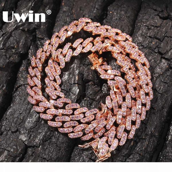 

uwin 9mm iced out women choker necklace rose gold metal cuban link full with pink cubic zirconia stones chain jewelry, Silver