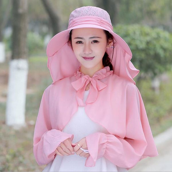 

suogry мода лето дамы hollow top вс hat женщины anti uv солнцезащитный шали обруча костюмы y200716, Blue;gray