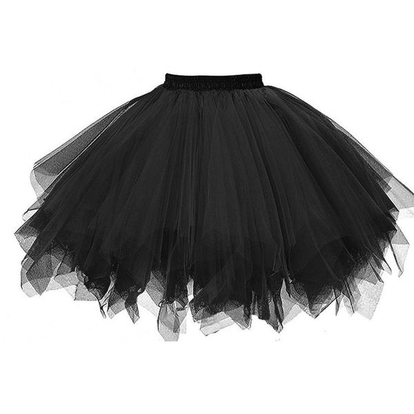 

fashion tulle pleated tutu skirts womens petticoat bridesmaids vintage midi skirt saias faldas dancing skirt falda corta, Black