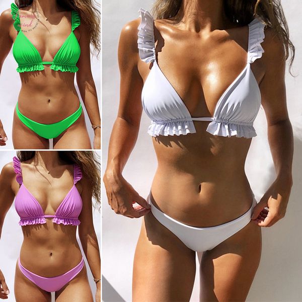 

string brazilian ruffle bandage bikini set swimming suit for women swimwear 2 piece swimsuit women bikinis 2020 mujer drop shipping, White;black