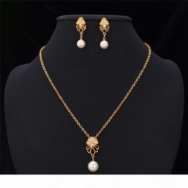 

new tassels 18k gold plated necklace earrings fashion jewelry sets rhinestone pearl jewellery for women ys2414, Black