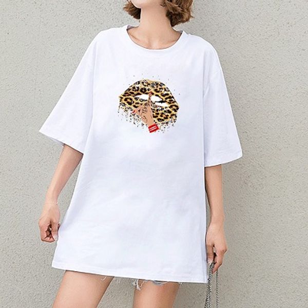

Women Casual T-Shirts Womens Leopard Print Lips Summer Tees Girls Fashion Finger Print Tops Youth Top Quality Short Sleeves Women Brief Tops