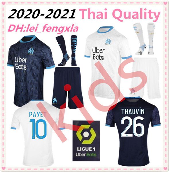 

kids kit 20 21 olympique de marseille benedetto soccer jersey 2020 om marseille maillot de foot payet l.gustavo thauvin 2021 football shirts