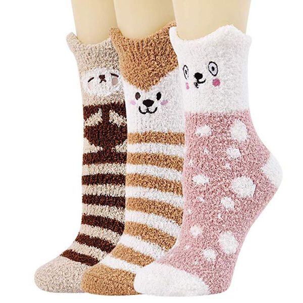 

womens fuzzy socks 3 pairs warm soft slipper home sleeping cute animal socks
