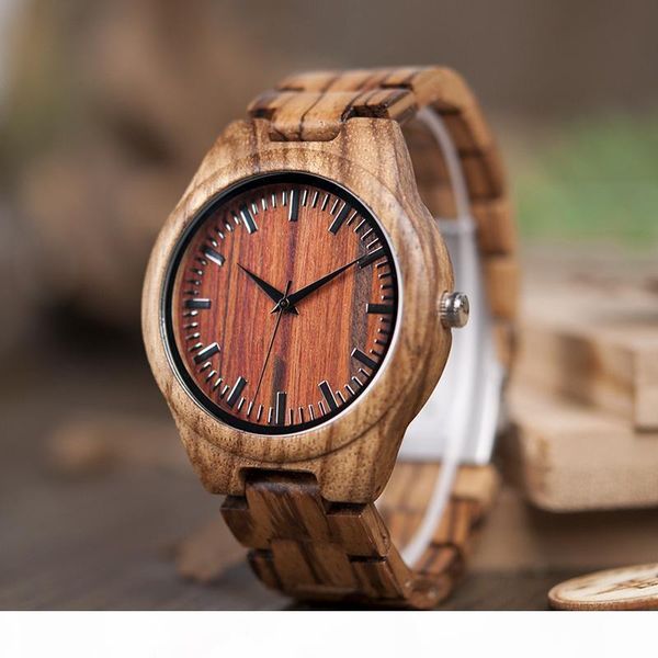 

s wholesale -bobo bird v -k27 zebra wooden wristwatch mens brand design red wooden dial quartz watch wood leather strap available in gi, Slivery;brown