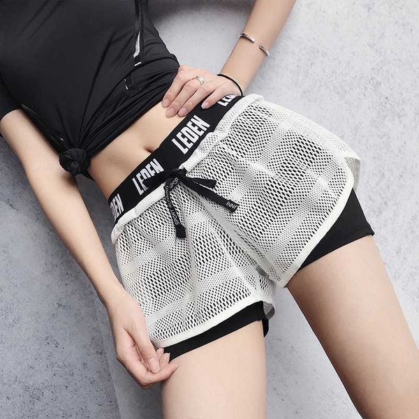 

yoga outfits mesh 2 in 1 women's sport shorts stretch slim gym sportswear fitness female for summer short workout training, White;red